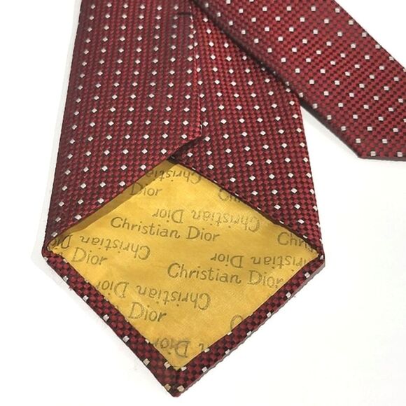 Dior Red Woven Check Silk Tie - Picture 5 of 6